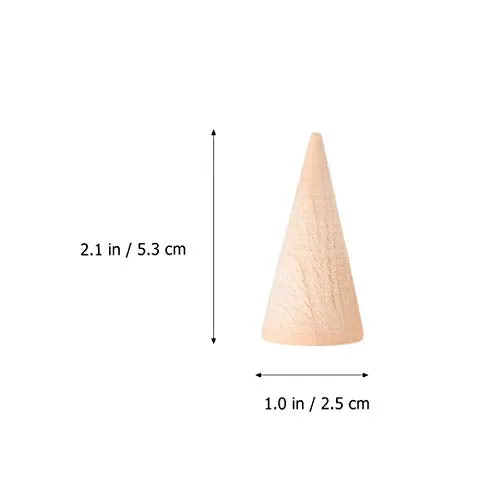 10pcs Unfinished Wooden Craft Cones Wood Cone Ring Holder Unpainted Finger Jewelry Display Stand Organizer for DIY Crafts Painting 2. 5x5cm