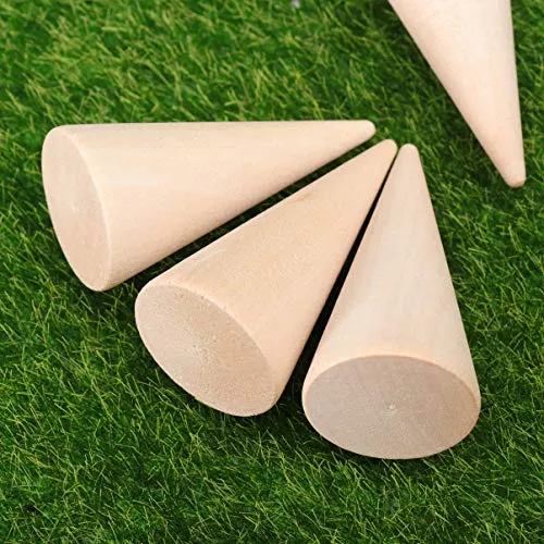 10pcs Unfinished Wooden Craft Cones Wood Cone Ring Holder Unpainted Finger Jewelry Display Stand Organizer for DIY Crafts Painting 2. 5x5cm