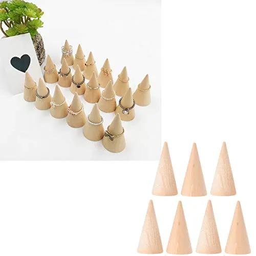 10pcs Unfinished Wooden Craft Cones Wood Cone Ring Holder Unpainted Finger Jewelry Display Stand Organizer for DIY Crafts Painting 2. 5x5cm