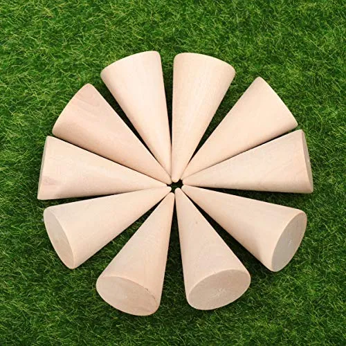 10pcs Unfinished Wooden Craft Cones Wood Cone Ring Holder Unpainted Finger Jewelry Display Stand Organizer for DIY Crafts Painting 2. 5x5cm