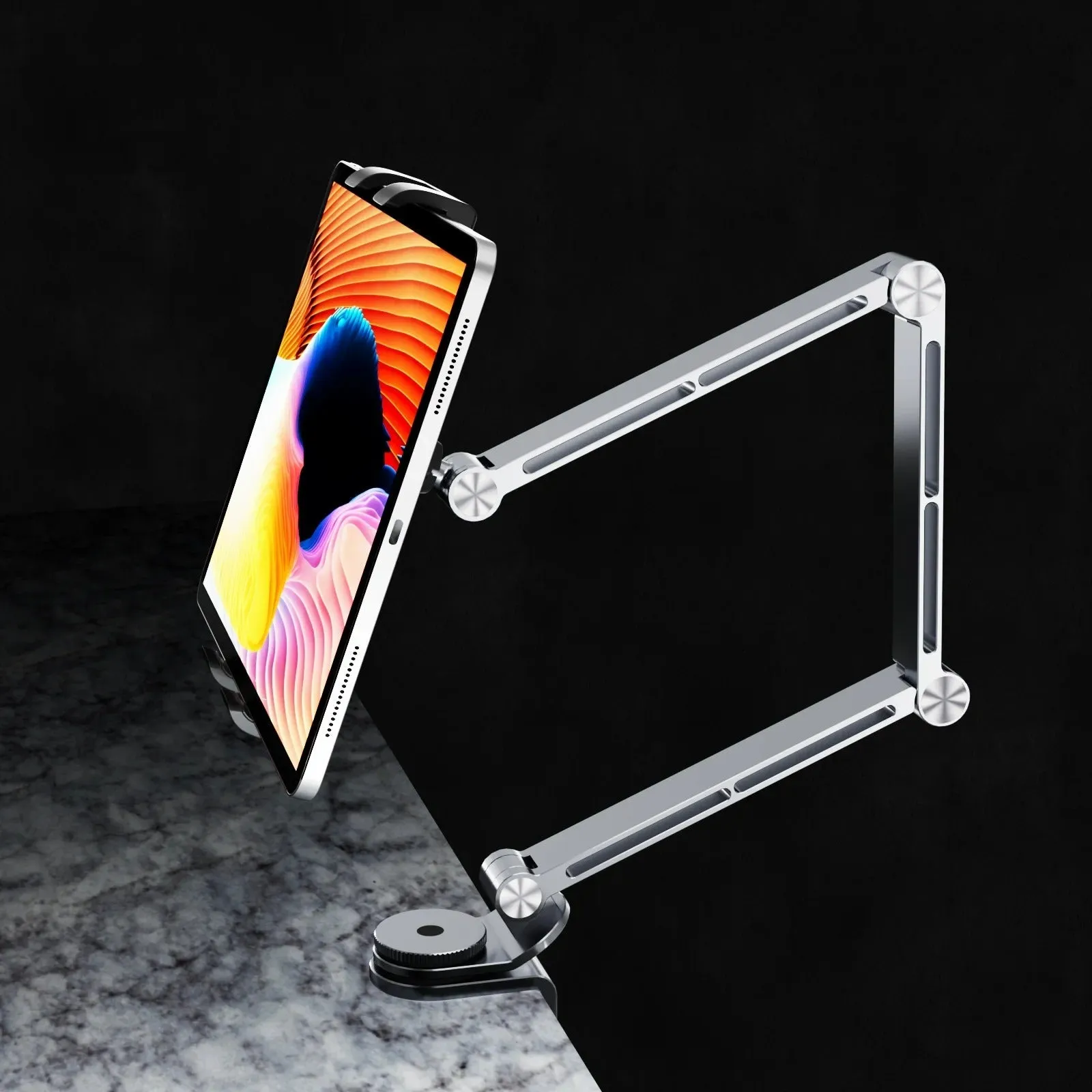 Adjustable Rotating Tablet Holder Stand - Portable Monitor Holder, Pad and Phone Clip Mount