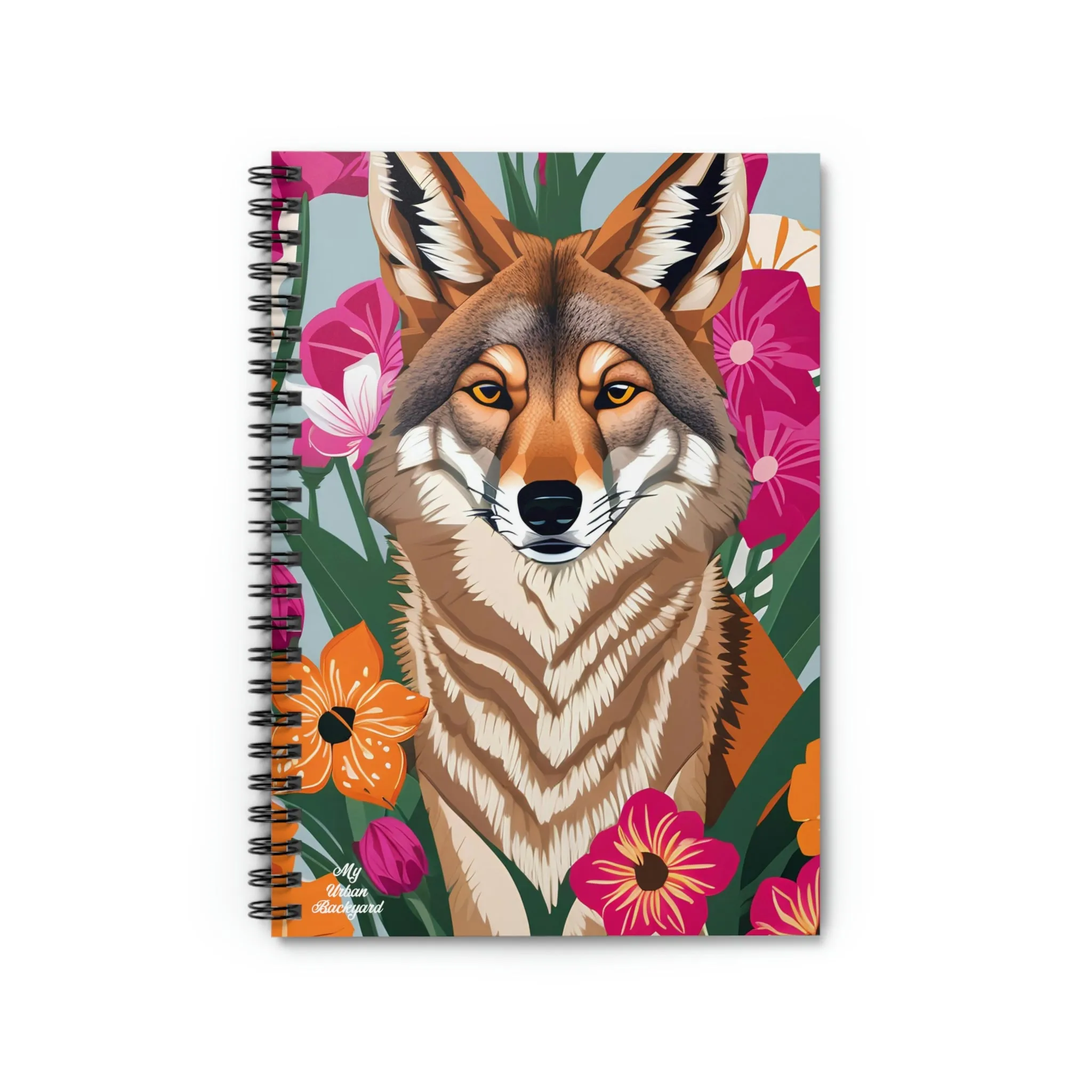 Coyote and Vibrant Flowers, Spiral Notebook Journal - Write in Style