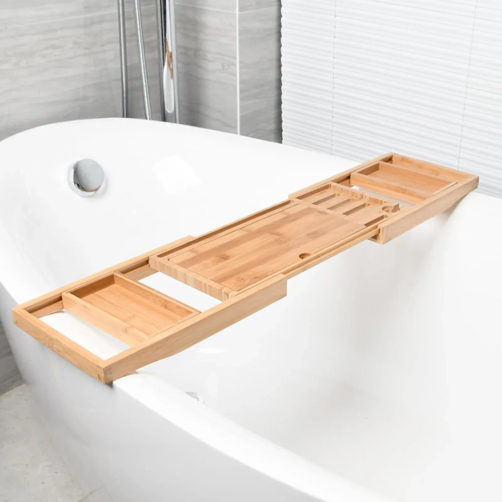 Expandable Luxury Wooden Bathtub Caddy Tray