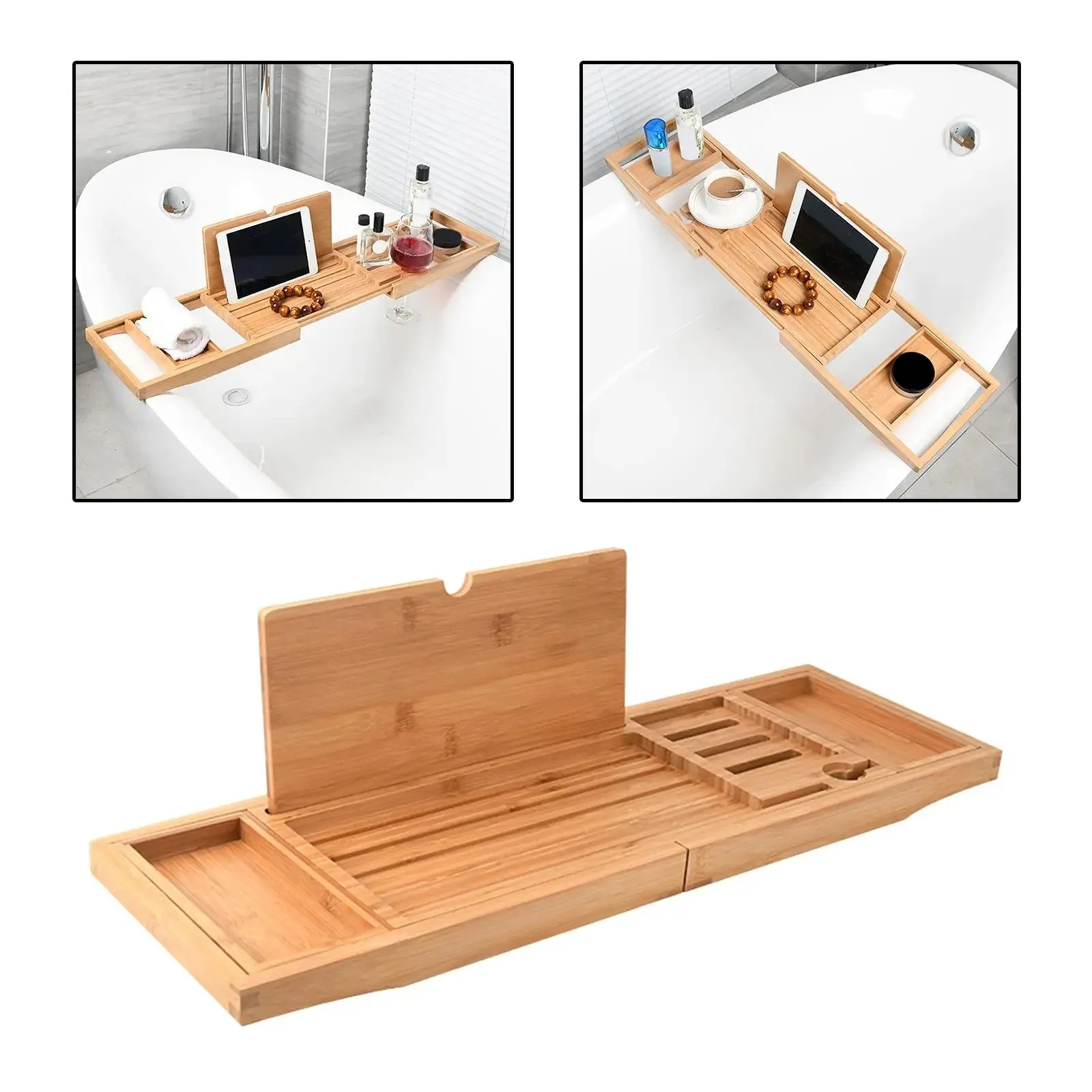 Expandable Luxury Wooden Bathtub Caddy Tray