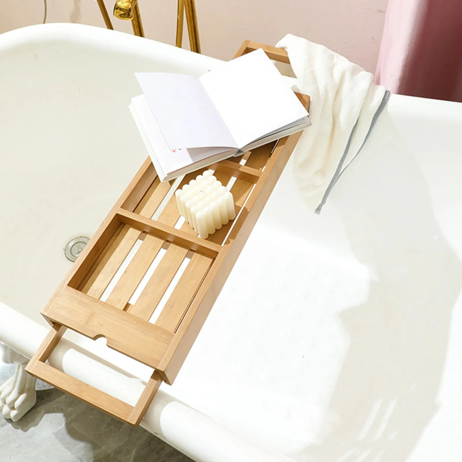 Expandable Luxury Wooden Bathtub Caddy Tray