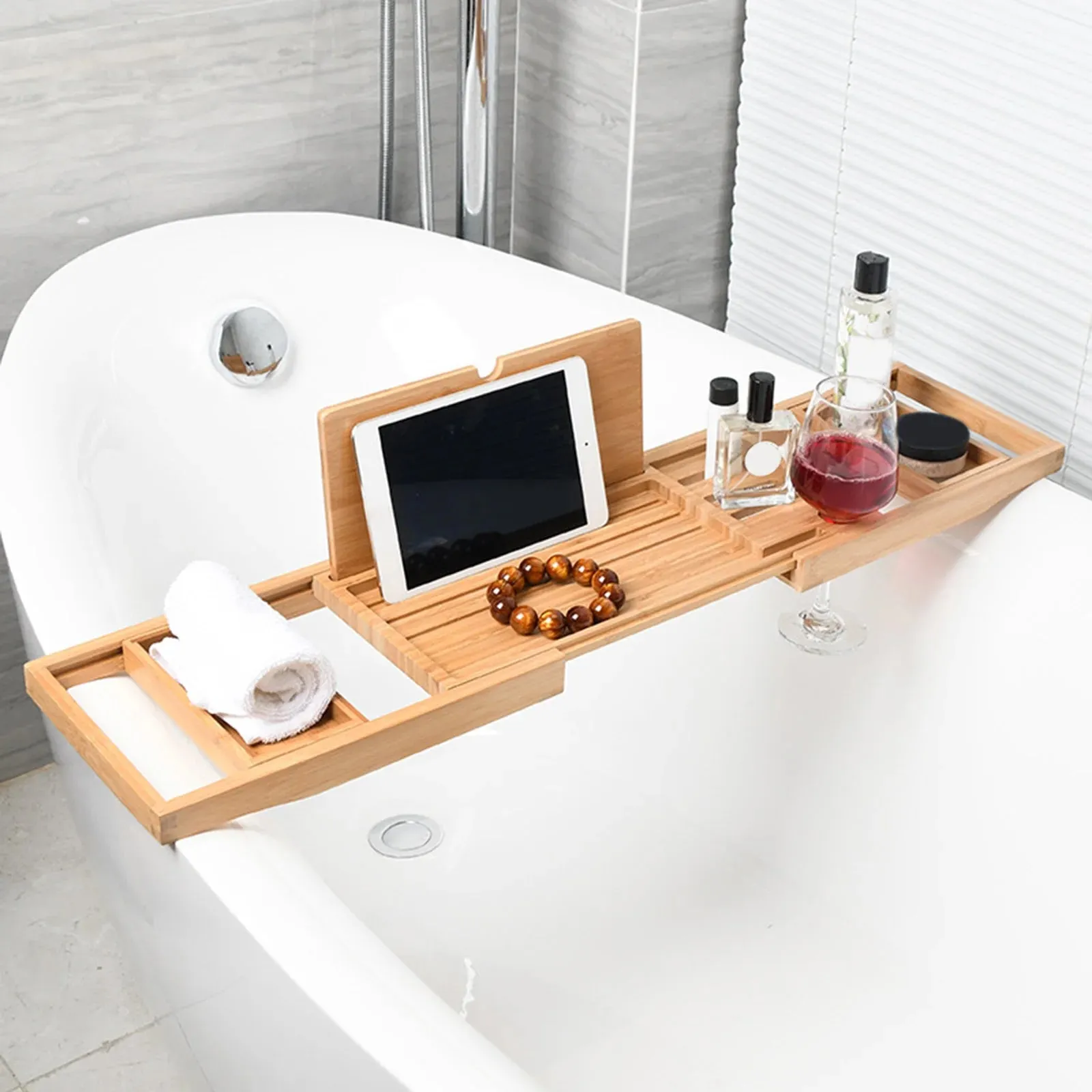 Expandable Luxury Wooden Bathtub Caddy Tray