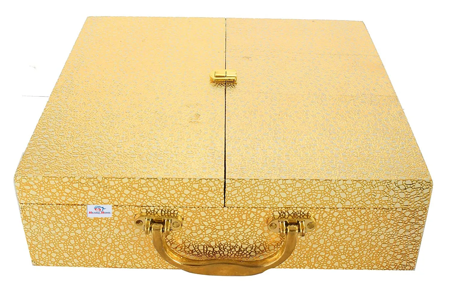 Heart Home Wooden Double Door 4 Rod Bangle Box | Vanity Organizer For Watches, Bracelet With Lock on Top & Handle (Gold)