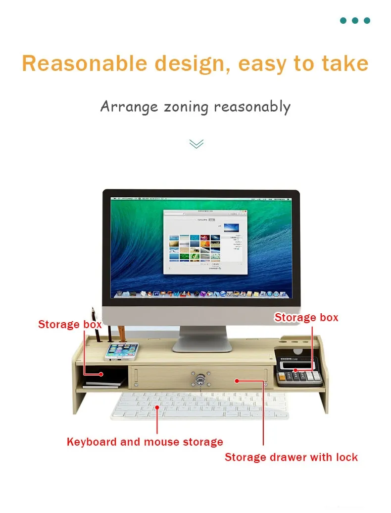 Home Office Wooden Monitor Riser Stand