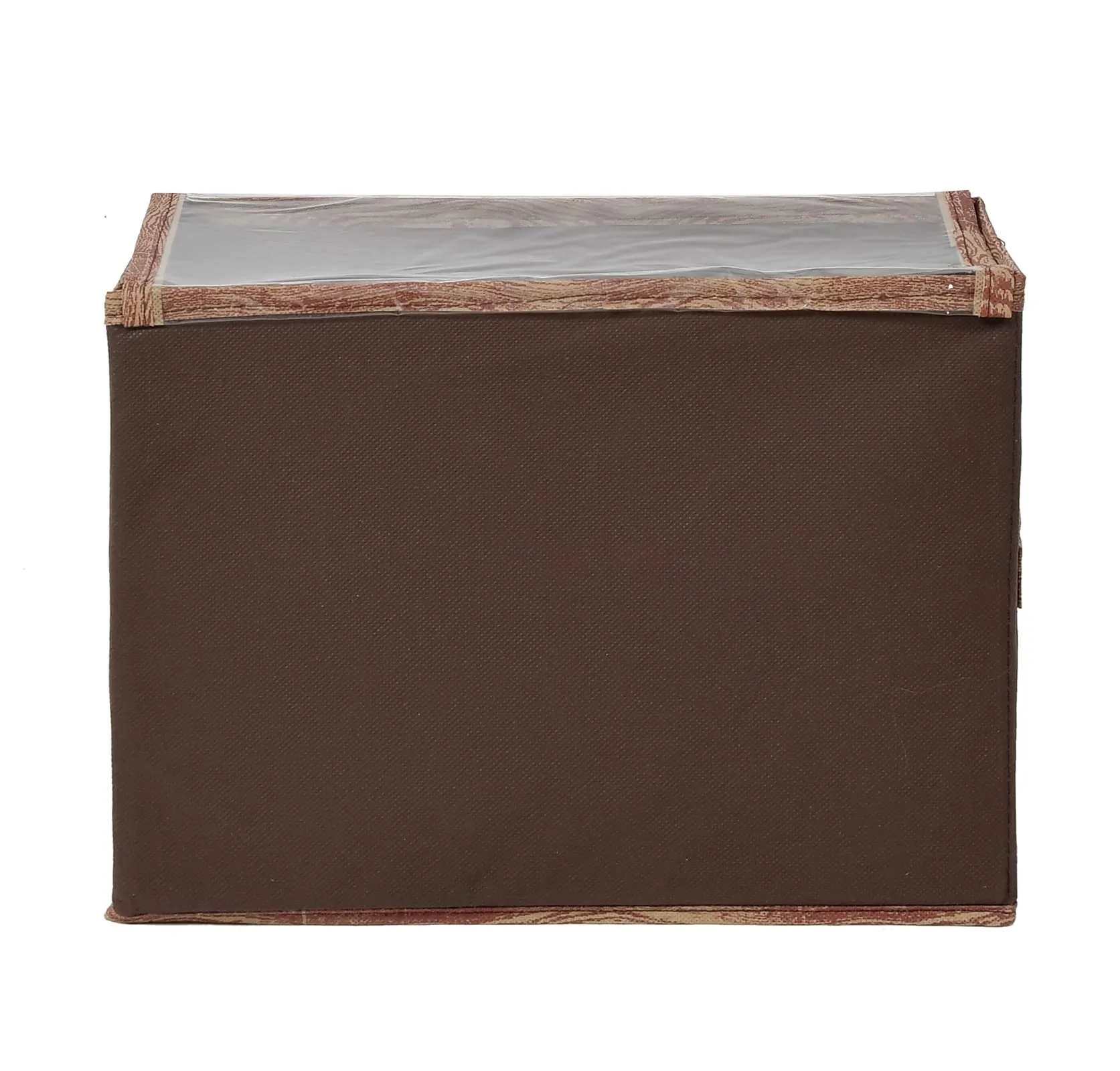 Kuber Industries Wooden Design Non-Woven Storage Box/Bin|Tranasparent Lid & Durable Handle|Storage Box For Clothes|Storage Box For Toys (Brown)