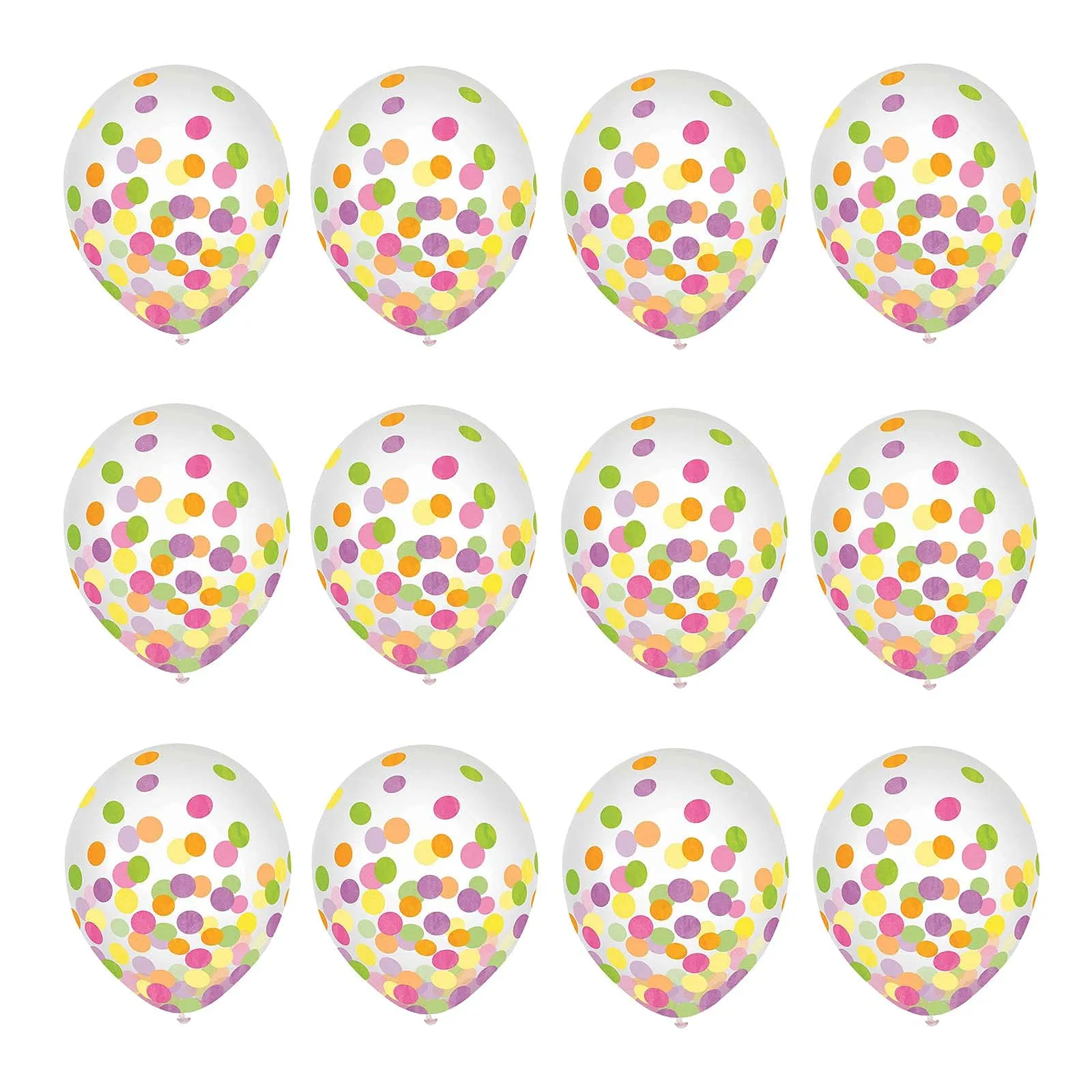 Latex Confetti Balloons - Clear Balloon Decorations With Neon Dot Confetti, 12" Size(12 Count)