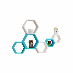 MDF Floating Hexagon Shape Wall Shelf