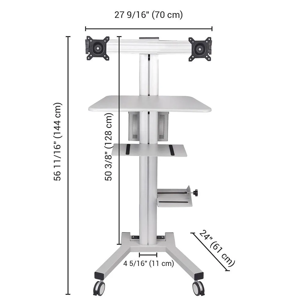 Mobile Computer Cart with Power Dual Monitor Mount