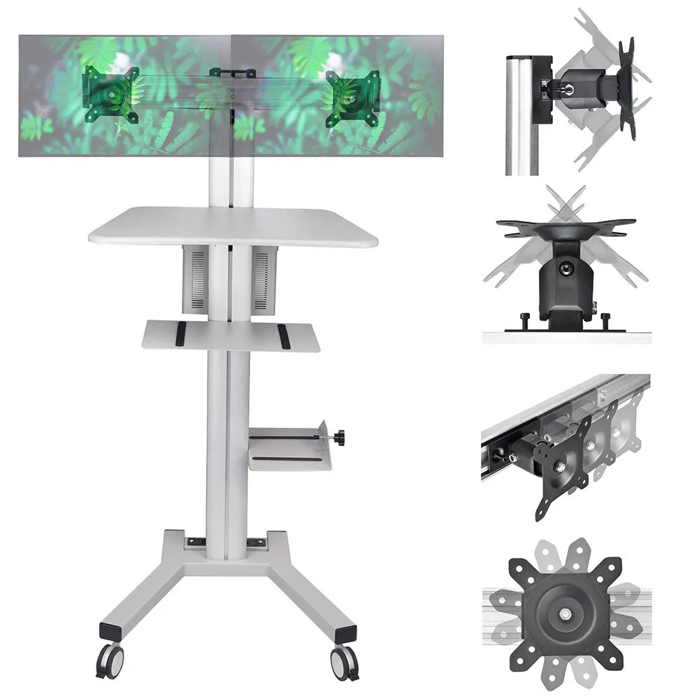 Mobile Computer Cart with Power Dual Monitor Mount