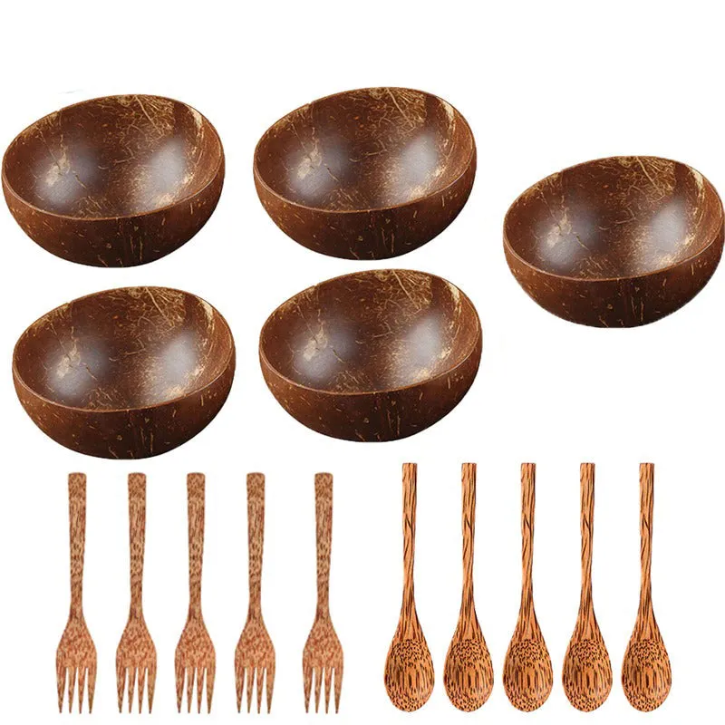 Natural Coconut Bowl Wooden Tableware Spoon Set Decorative Dinnerware