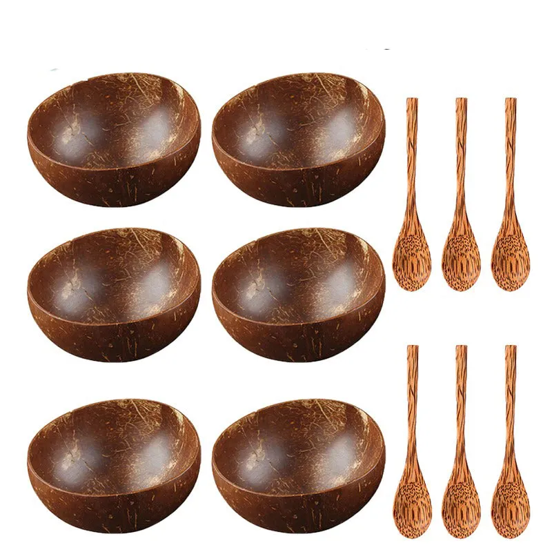 Natural Coconut Bowl Wooden Tableware Spoon Set Decorative Dinnerware