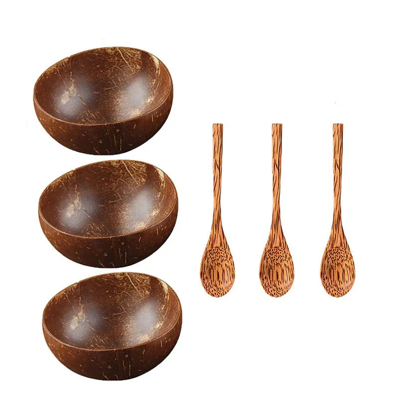 Natural Coconut Bowl Wooden Tableware Spoon Set Decorative Dinnerware