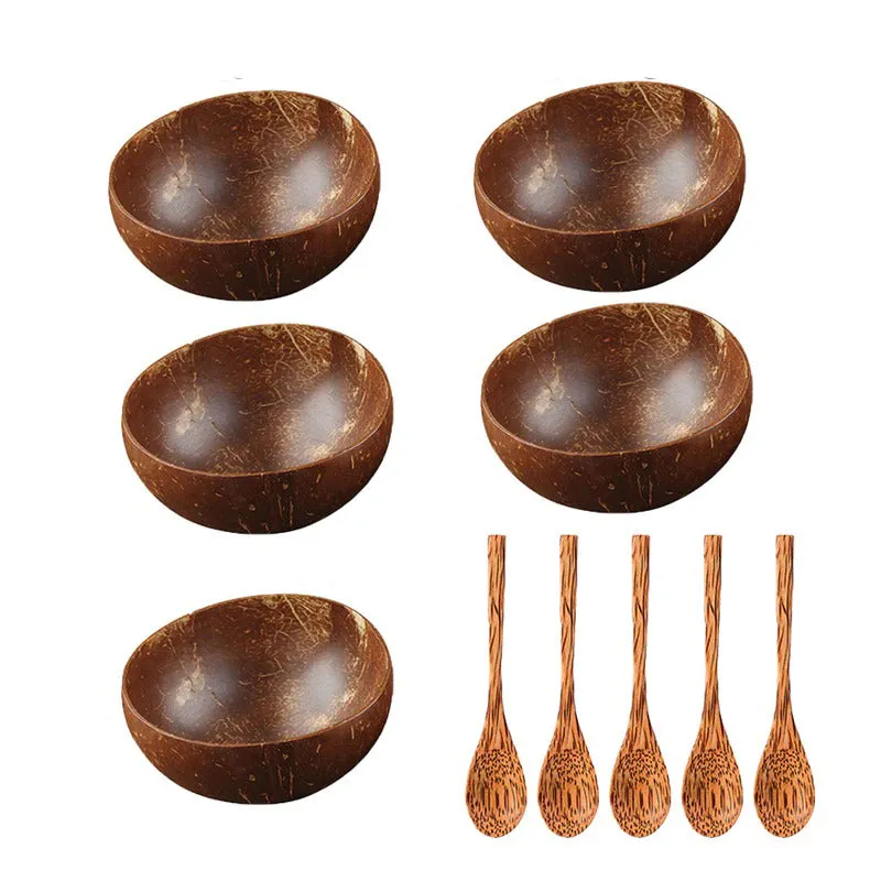 Natural Coconut Bowl Wooden Tableware Spoon Set Decorative Dinnerware