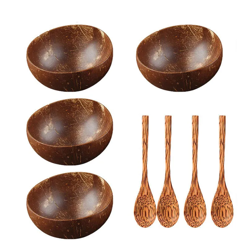 Natural Coconut Bowl Wooden Tableware Spoon Set Decorative Dinnerware