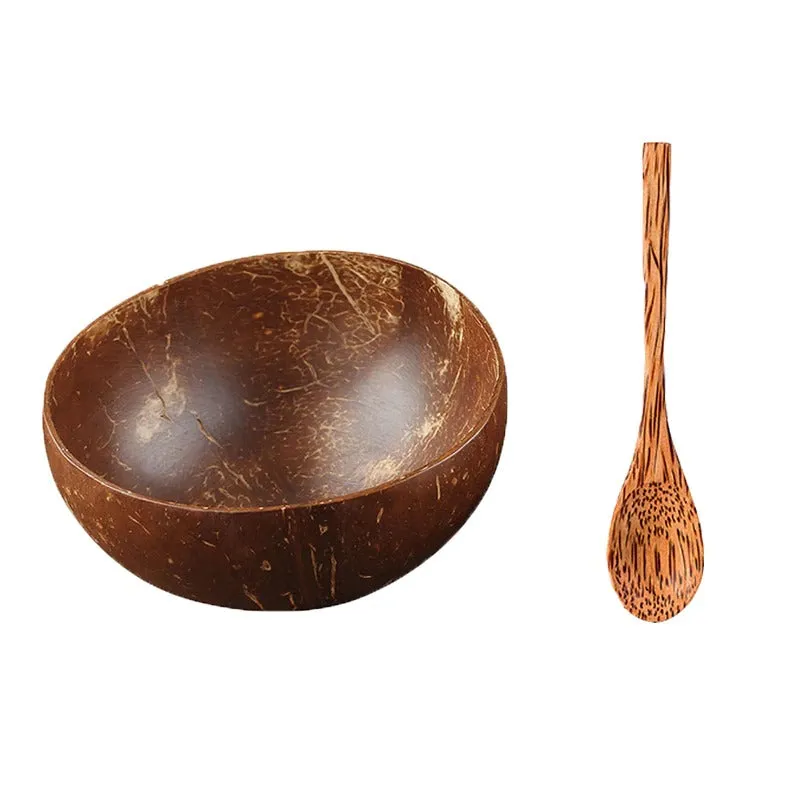 Natural Coconut Bowl Wooden Tableware Spoon Set Decorative Dinnerware