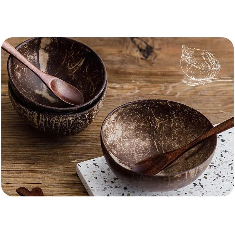 Natural Coconut Bowl Wooden Tableware Spoon Set Decorative Dinnerware