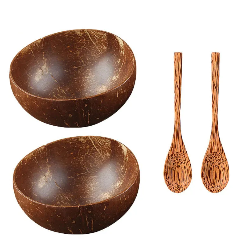 Natural Coconut Bowl Wooden Tableware Spoon Set Decorative Dinnerware