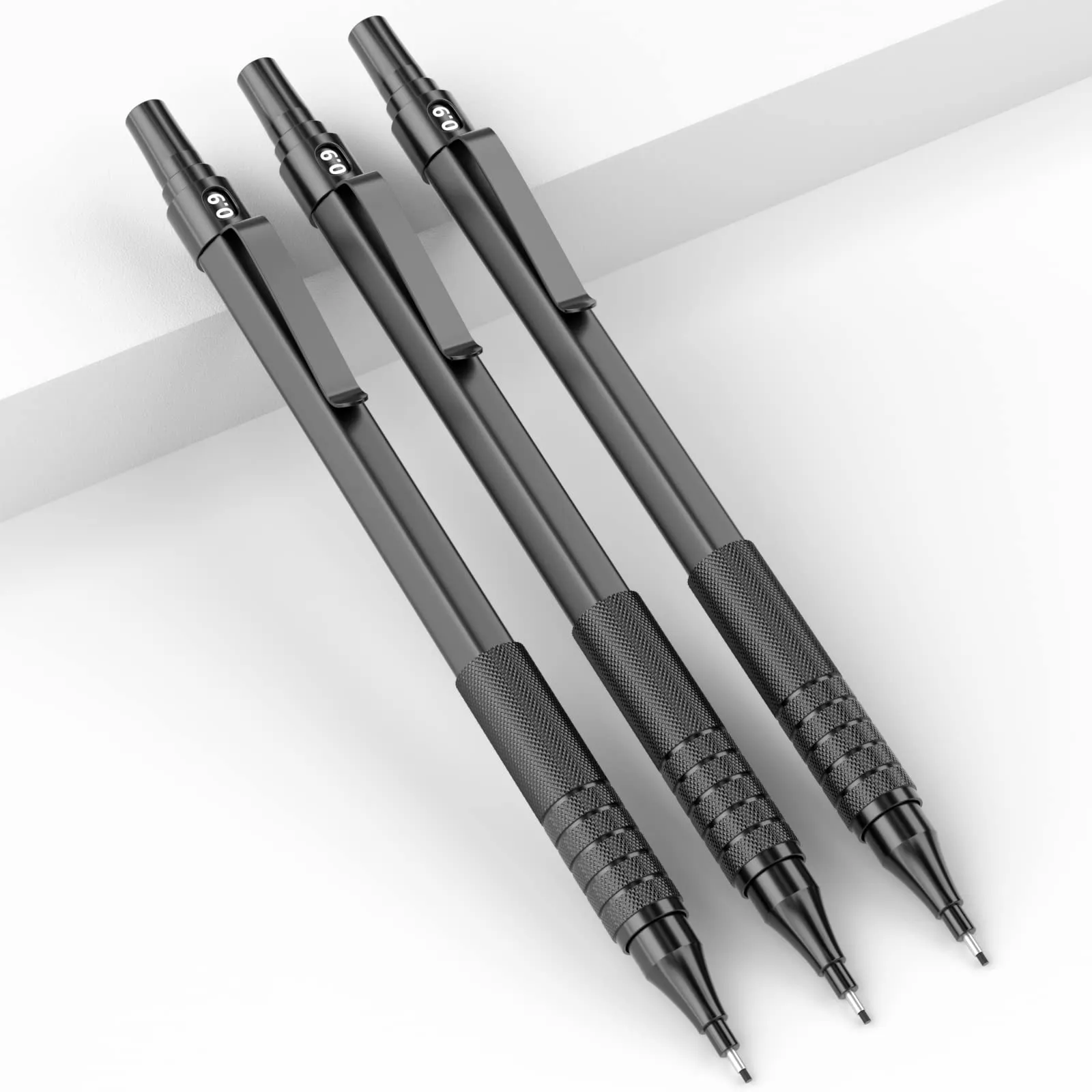 Nicpro Metal 0.9 mm Mechanical Pencils Set with Case, 3PCS Black 0.9mm Drafting Pencil, 6 Tubes HB Lead Refills, 3PCS Erasers, Erasers Refills for Adults, Children, Artist Writing, Drawing, Sketching