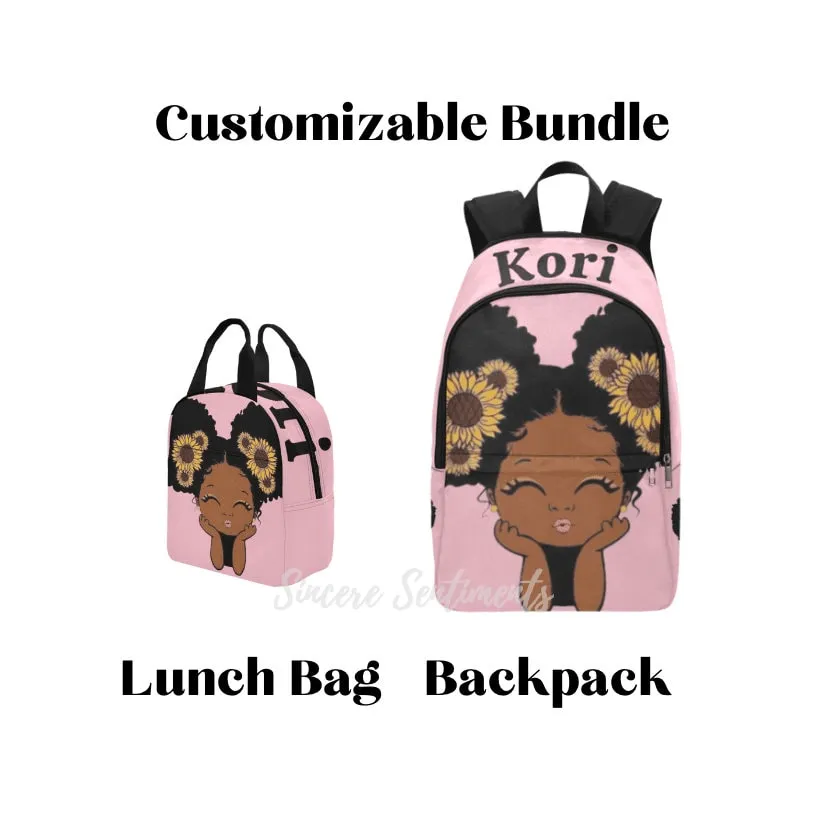 Personalized Sunflower Beauty Back Pack & Lunch Bag Bundle