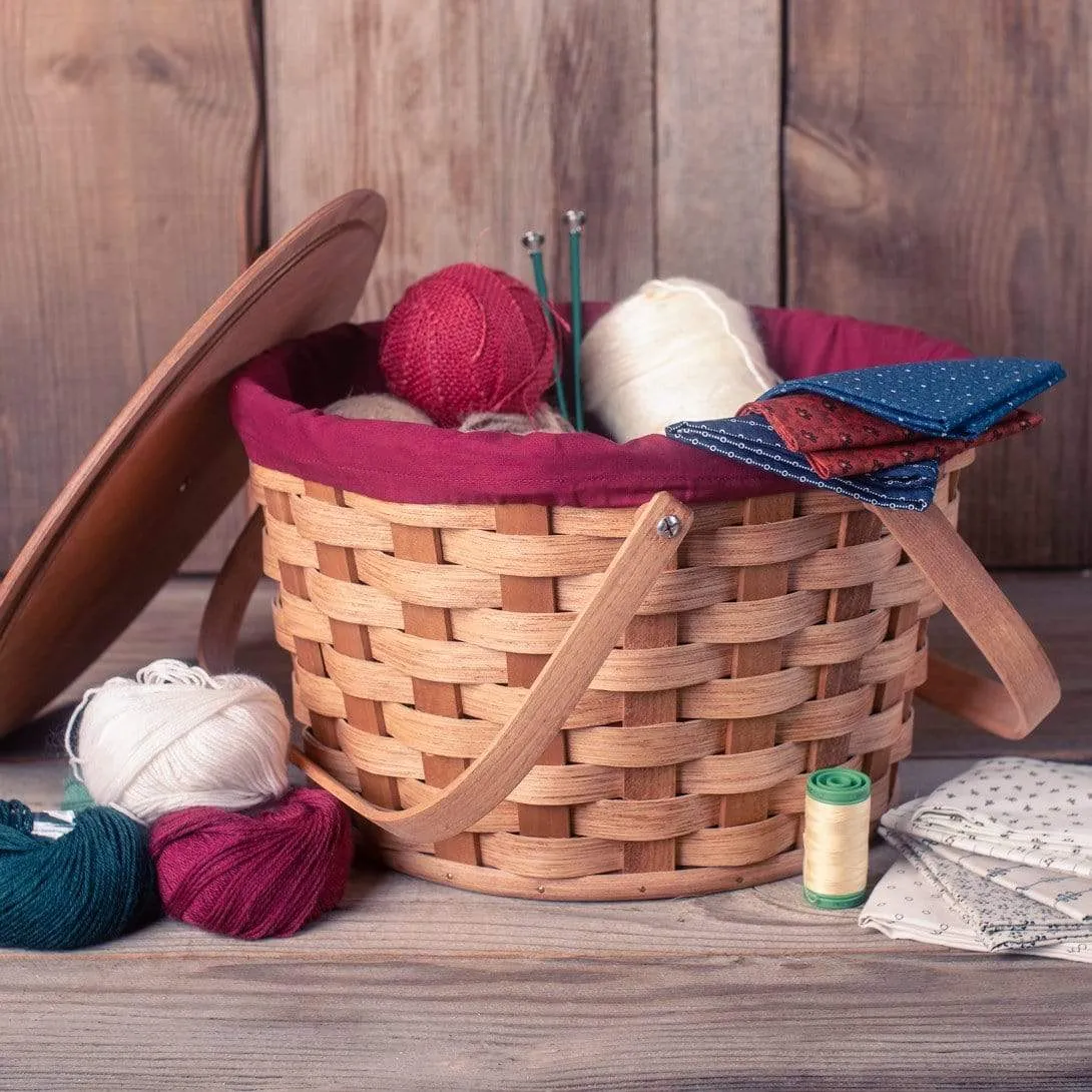 Round Sewing & Knitting Basket | Large Amish Woven Wooden Basket