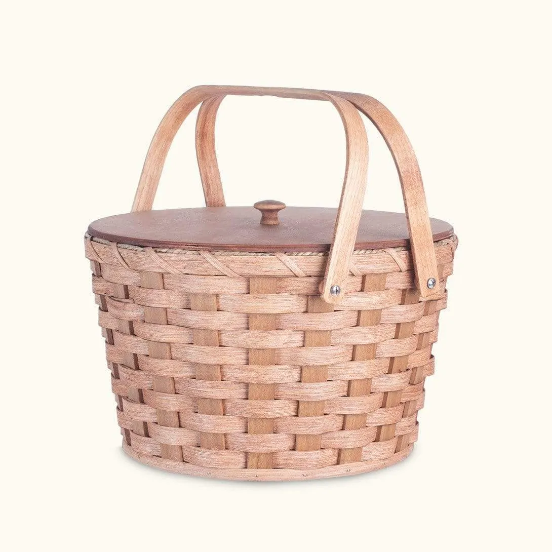 Round Sewing & Knitting Basket | Large Amish Woven Wooden Basket