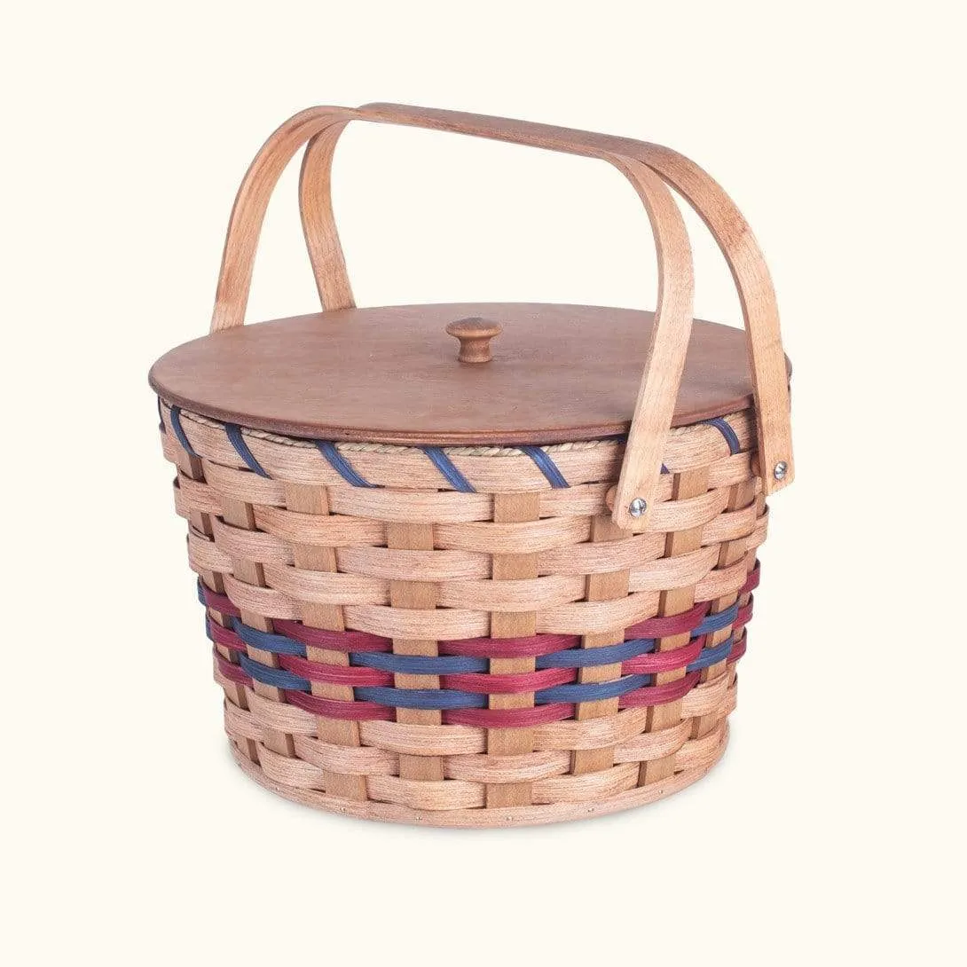 Round Sewing & Knitting Basket | Large Amish Woven Wooden Basket