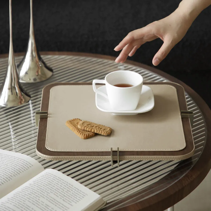 Walnut Wooden Leather Tray