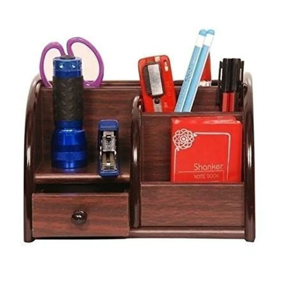 Wooden Desk Organizer Pen/Pencil Stand with Drawer  14.5x21.0x14.5 cm