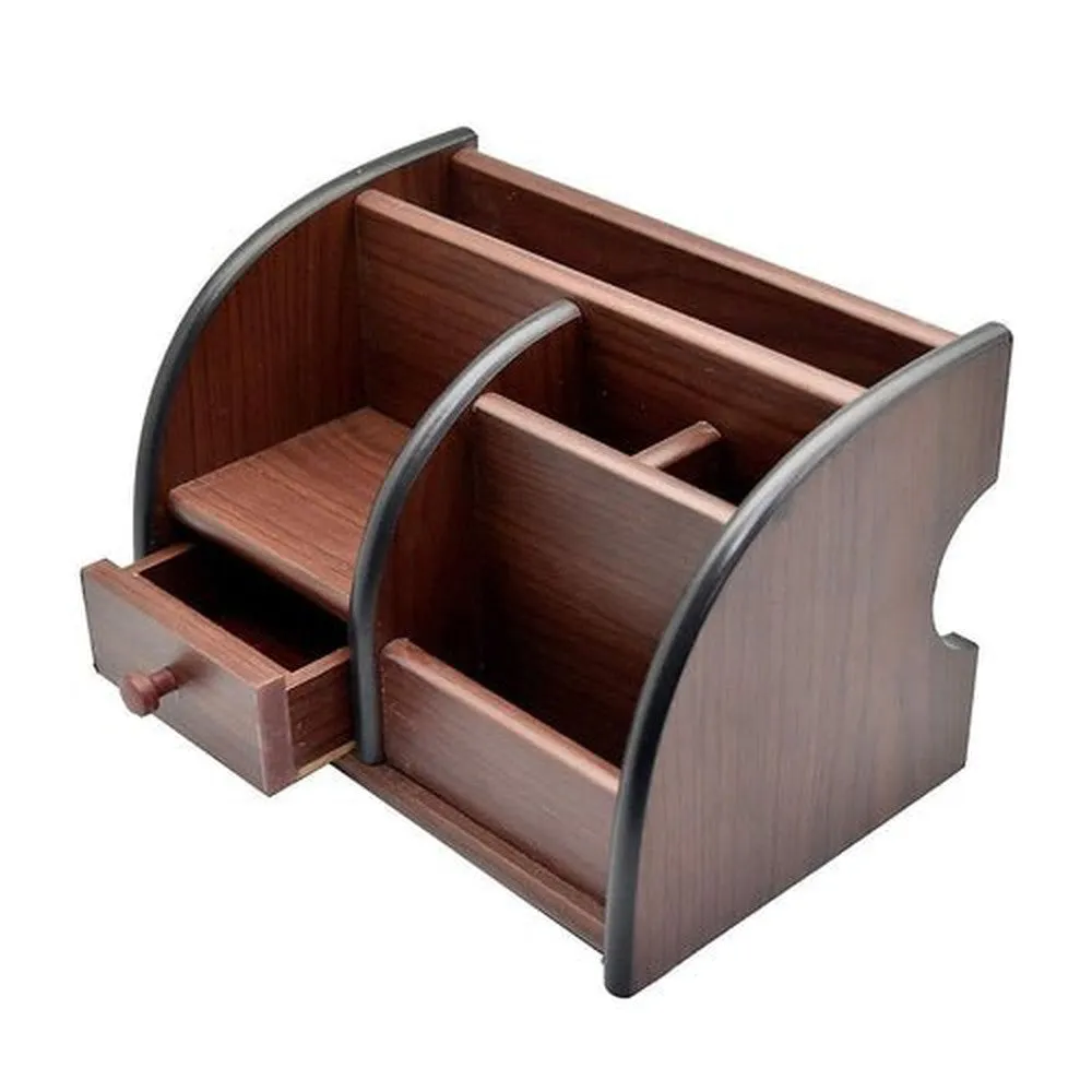 Wooden Desk Organizer Pen/Pencil Stand with Drawer  14.5x21.0x14.5 cm