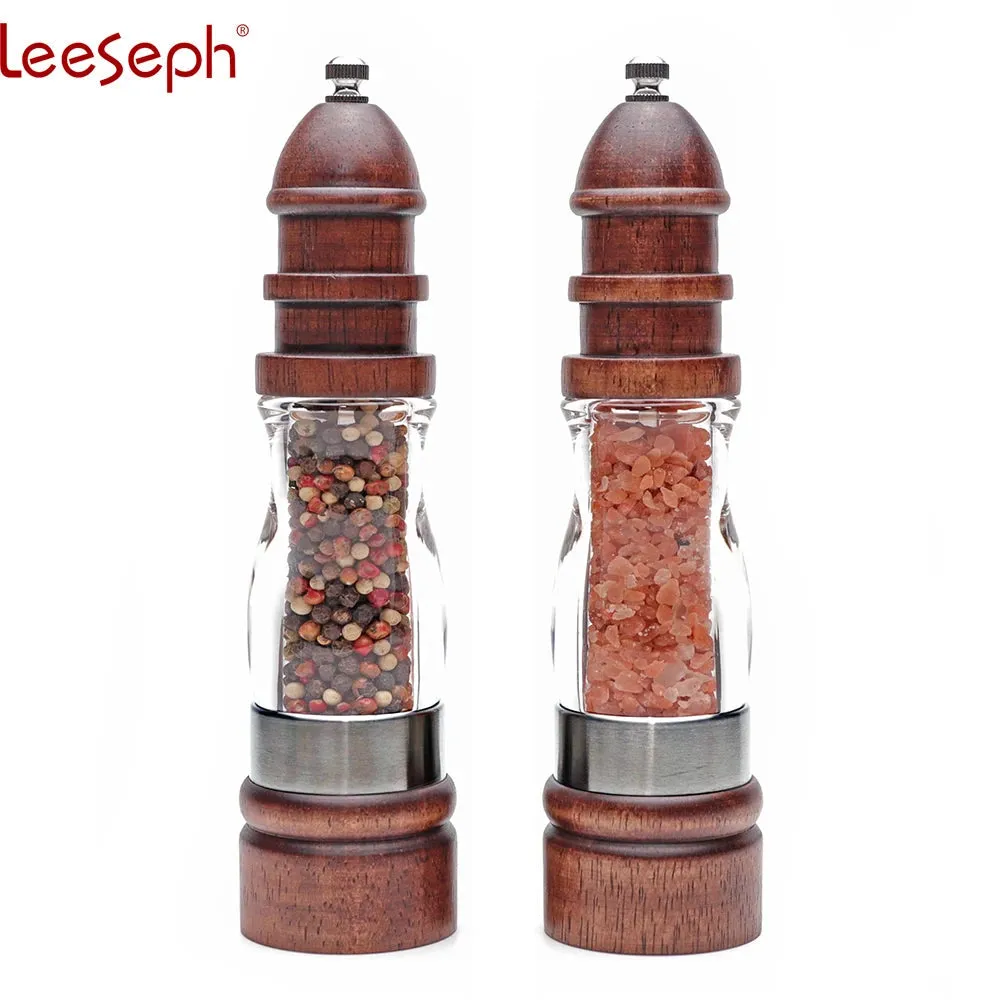 Wooden Salt and Pepper Grinder Set Wood and Acrylic Mills